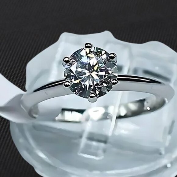 Round Cut Engagement Ring Knife Edge Shank Solitaire Solid Sterling Silver 7 NWT - Picture 2 of 7